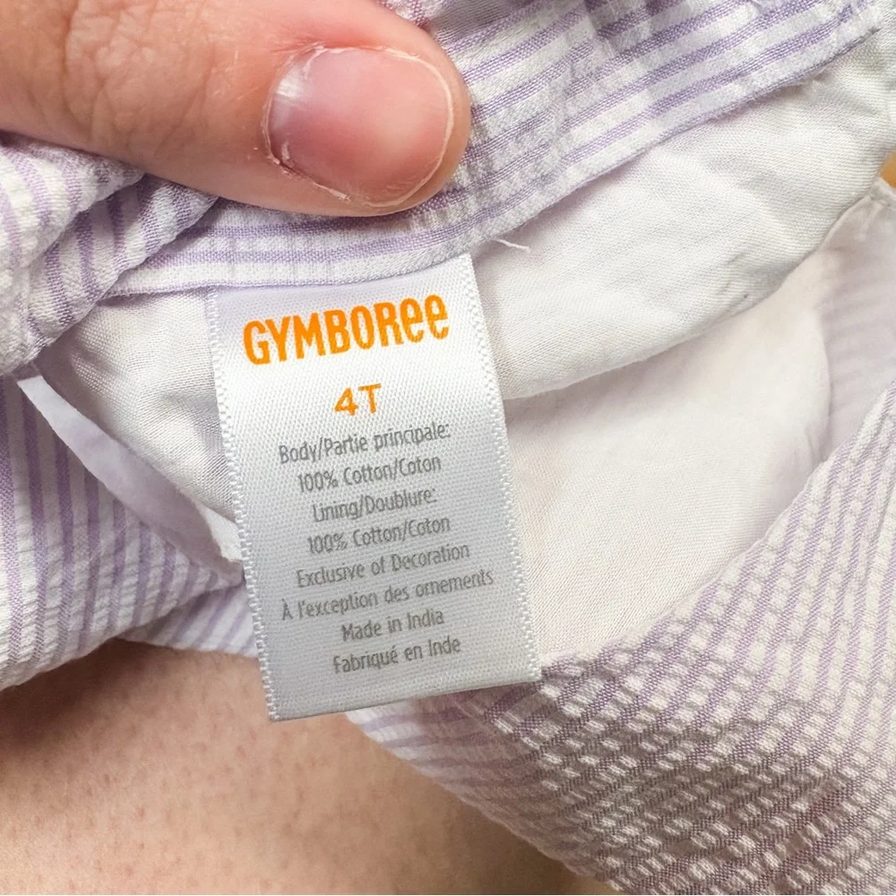 Gymboree Purple Sleeveless Floral Embroidered Cotton Seersucker Dress Girls 4T